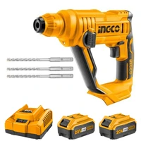 Ingco CRHLI1601 20V Cordless Rotary Hammer with 3 Drill Bits Kit (Charger + 2x Batteries Included)