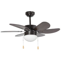 6 Blade Modern Ceiling Fan with Light and Pull Chain - Black