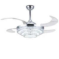 Silver Retractable Ceiling Fan With Bluetooth Speaker and Led Light - EMS